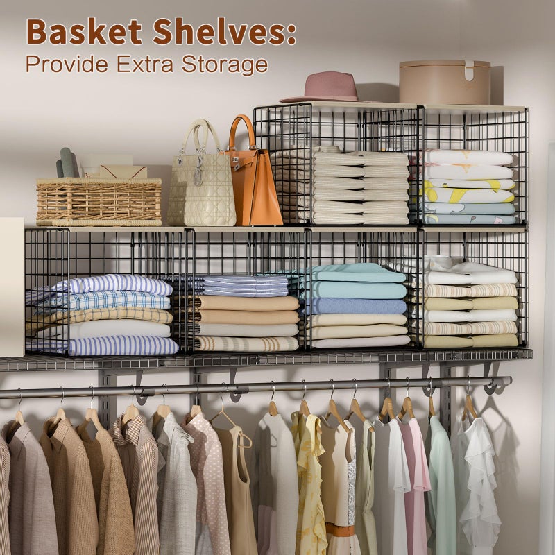 Hencawima 3PCS Stackable Closet Organizers and Storage, Shelves with Wood Top Extra Storage, Clothes Organizer Basket, Bin, or Tube for Wardrobe and Home Organization (Black-Sturdy Metal) Patent Pending - Image 4