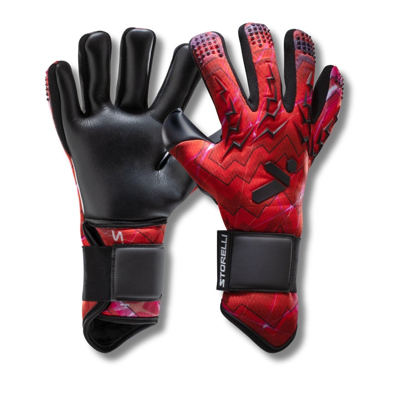 Storelli Lightning Goalkeeper Gloves HighImpact Hand Protection with 5 Builtin Finger Spines German New Basic Latex Wrist Strap Extended Cuff Youth Adults Unisex 1 Pair Red Storm Size7 - Image 2