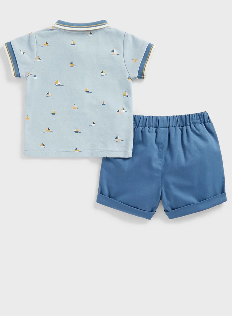 mothercare Kids Printed Polo & Shorts Socks Set