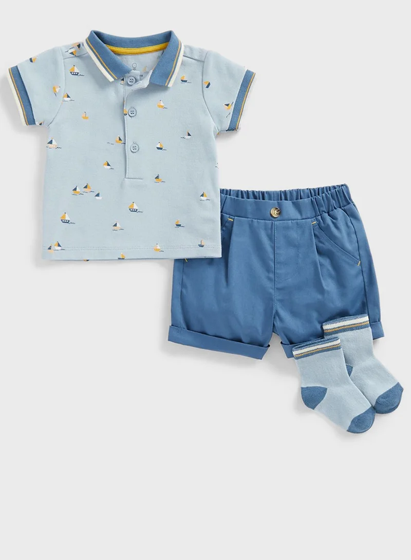 mothercare Kids Printed Polo & Shorts Socks Set