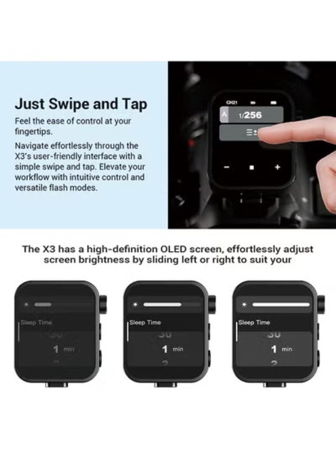 Godox X3-C Touchscreen TTL Wireless Flash Trigger for Canon Camera, 1/8000s HSS TTL TCM Function, Built-in Battery USB-C Charge Flash Transmitter Compatible with Canon R5 R6 R7 5D 6D - Image 2