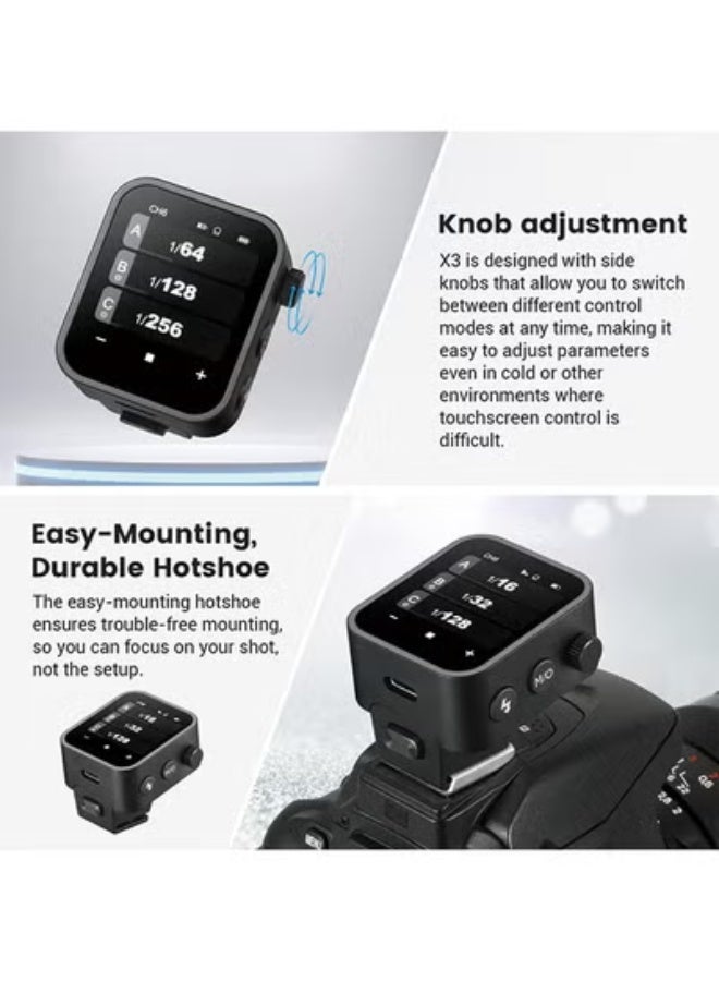 Godox X3-C Touchscreen TTL Wireless Flash Trigger for Canon Camera, 1/8000s HSS TTL TCM Function, Built-in Battery USB-C Charge Flash Transmitter Compatible with Canon R5 R6 R7 5D 6D - Image 4
