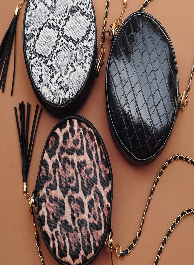 Hoxis Women Round Cross Body Bag Tassel Circle Purse Chain Shoulder Handbag Clutch Wristlet (Leopard) - Image 3