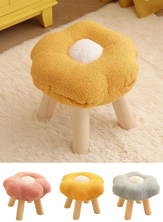 Generic Flower Stool Under Desk Step Stool Foot Rest Pouf Multifunctional Shoes Changing Cute Sofa Stool Small Foot Stool for Porch Living Room Bedside Apartment Yellow  - Image 1