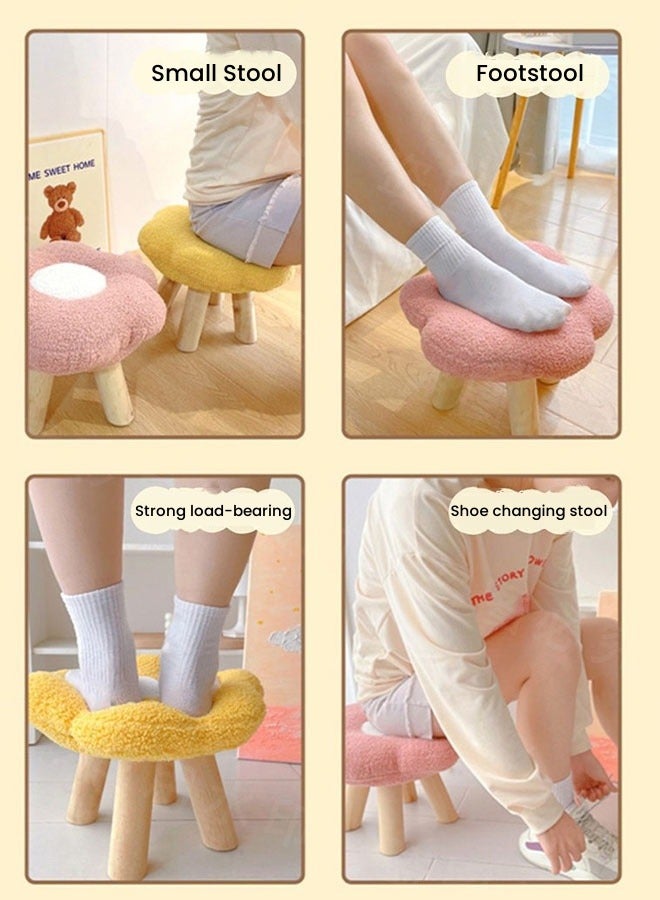 Generic Flower Stool Under Desk Step Stool Foot Rest Pouf Multifunctional Shoes Changing Cute Sofa Stool Small Foot Stool for Porch Living Room Bedside Apartment Yellow  - Image 3
