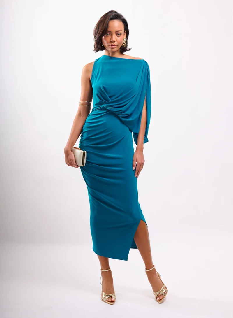 Faia DRAPED AND MANIPULATED MIDI DRESS IN TEAL