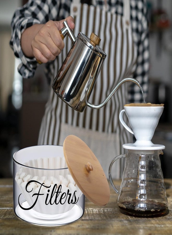Klmnop Coffee Filter Holder, Glass Coffee Filter Storage Container with Bamboo Lid, Rustic Farmhouse Coffee Filter Holder for Counter, Coffee Bar Accessories Decor(Clear) - Image 5