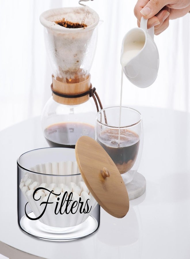 Klmnop Coffee Filter Holder, Glass Coffee Filter Storage Container with Bamboo Lid, Rustic Farmhouse Coffee Filter Holder for Counter, Coffee Bar Accessories Decor(Clear) - Image 3
