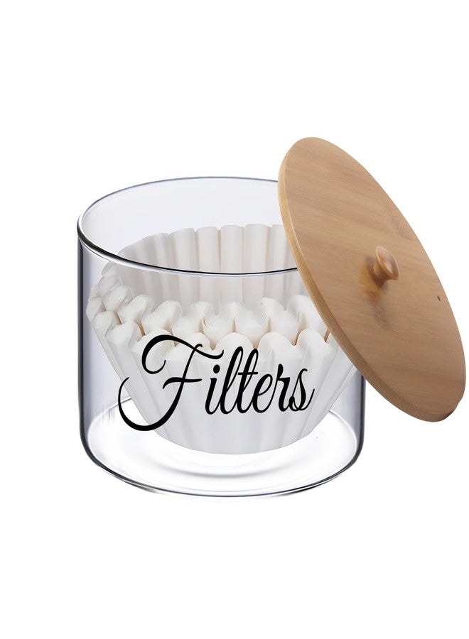 Klmnop Coffee Filter Holder, Glass Coffee Filter Storage Container with Bamboo Lid, Rustic Farmhouse Coffee Filter Holder for Counter, Coffee Bar Accessories Decor(Clear) - Image 1