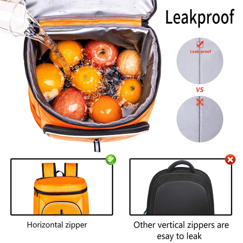 FORICH Soft Cooler Backpack Insulated Waterproof Cooler Bag Leak Proof Portable Small Backpacks to Work Lunch Travel Beach Camping Hiking Picnic Fishing Beer for Men Women (Orange) - Image 2