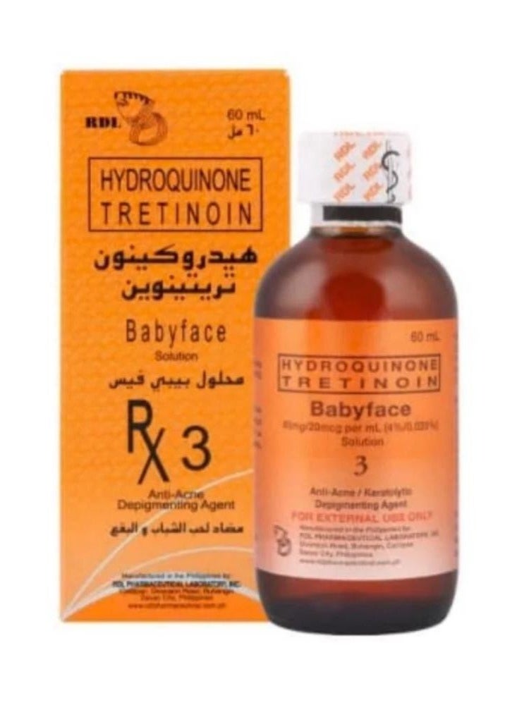 ار دي ال محلول هيدروكينون تريتينوين بيبي فيس RX3، عامل مضاد لحب الشباب ومزيل للتصبغ، 60 مل