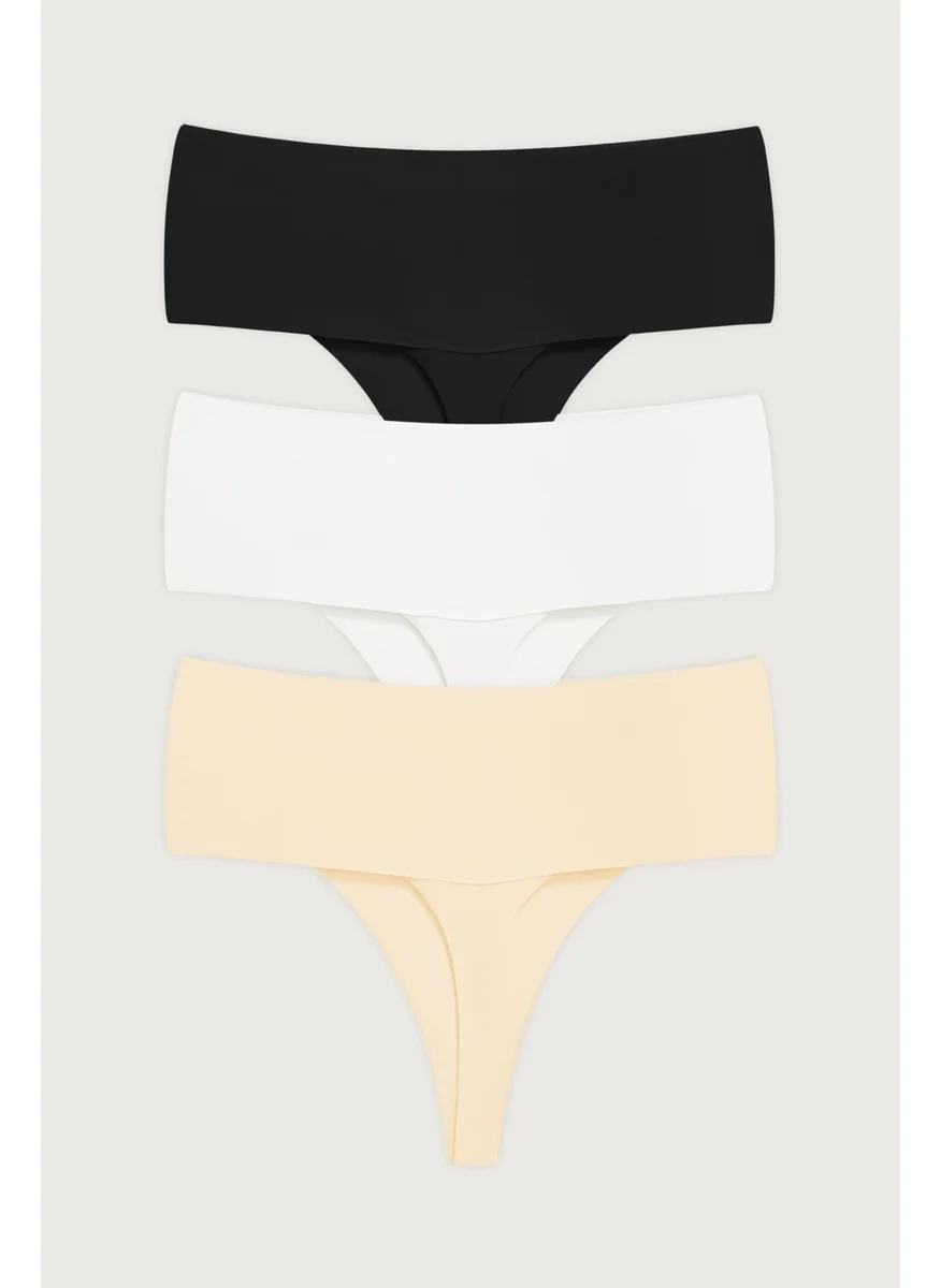 COTTONHILL Laser Cut Flexible Non-marking High Waist Thong 3 Pack Panties