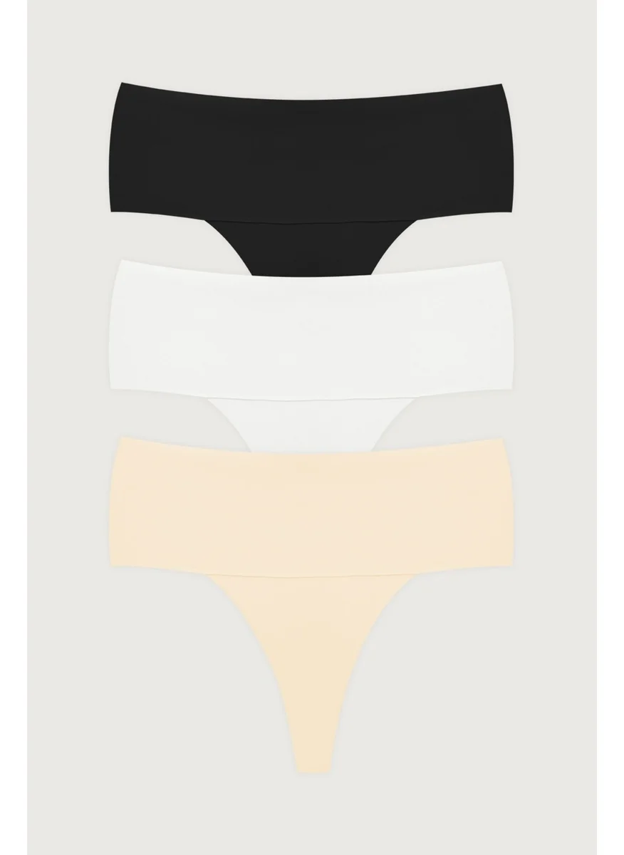 COTTONHILL Laser Cut Flexible Non-marking High Waist Thong 3 Pack Panties