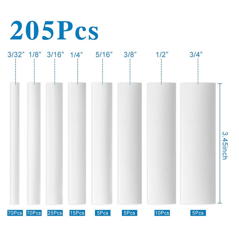 XHF 205 PCS Length 3.5" White 3:1 Waterproof Automotive Electrical Heat Shrink Tubing Assortment Kit Large Size Marine Grade Adhesive Lined Tube, Insulation Sealing - Image 4