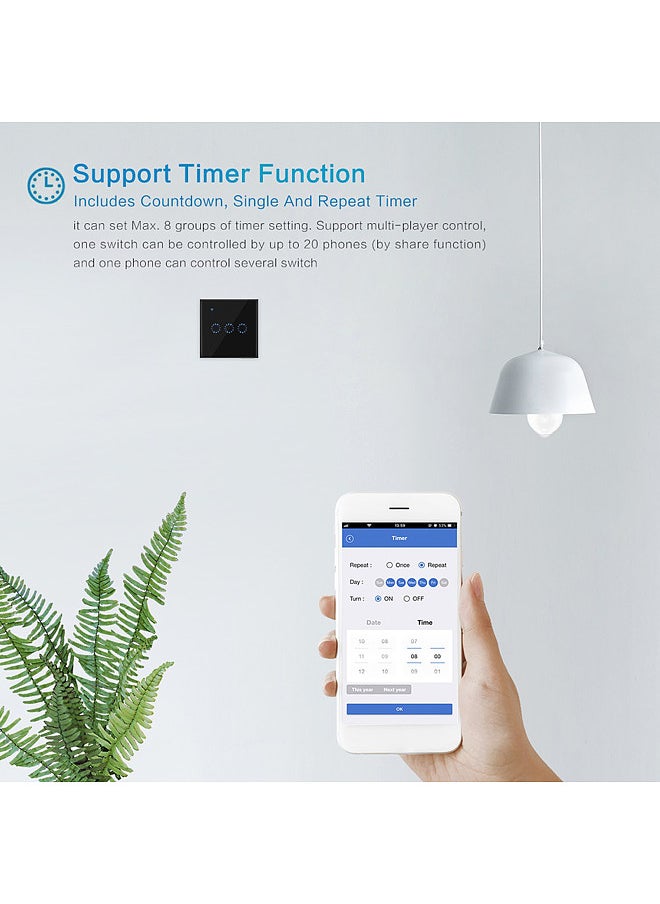 Generic - Wireless Switches WiFi Light Switch Smart Wall Compatible with Alexa Echo Google Home Assistant Control APP Touchable Light Switch Phone for iOS 1 2 3 Gang - Image 1