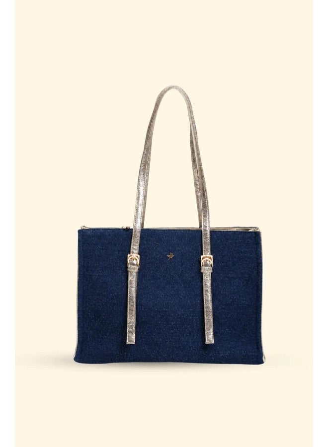 BOU Metallic Strap Tote - Navy - Image 1