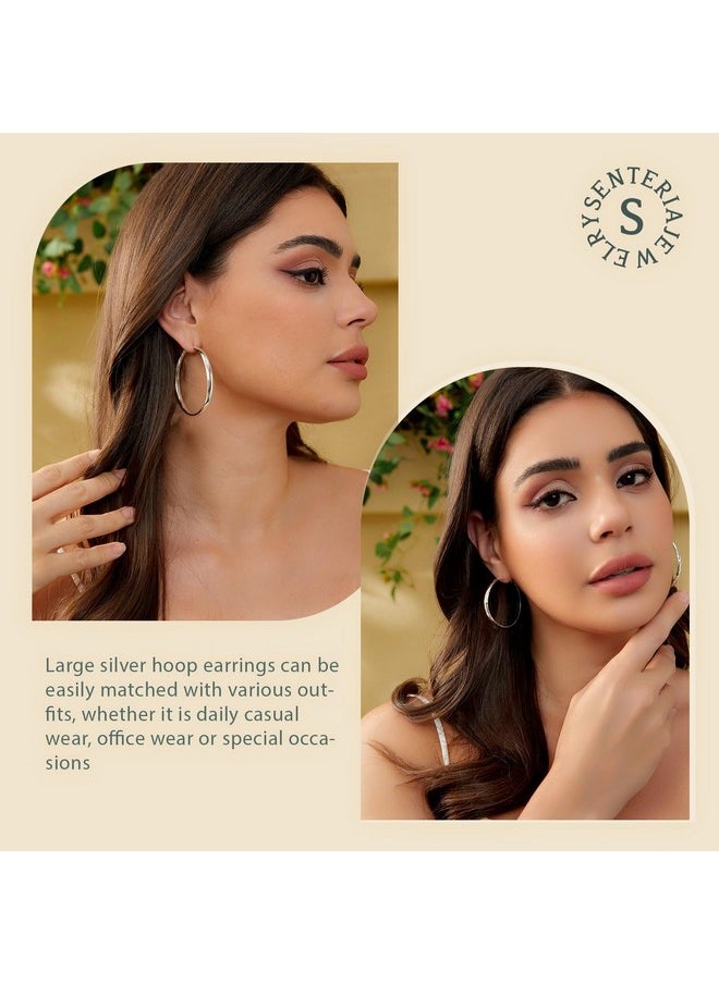 Senteria Sterling Silver Hoop Earrings For Women Hypoallergenic Large Silver Hoop Earrings Lightweight Thick Silver Hoop Earrings 5Mm Wide Big Hoop Earrings For Women (40Mm)  - Image 3