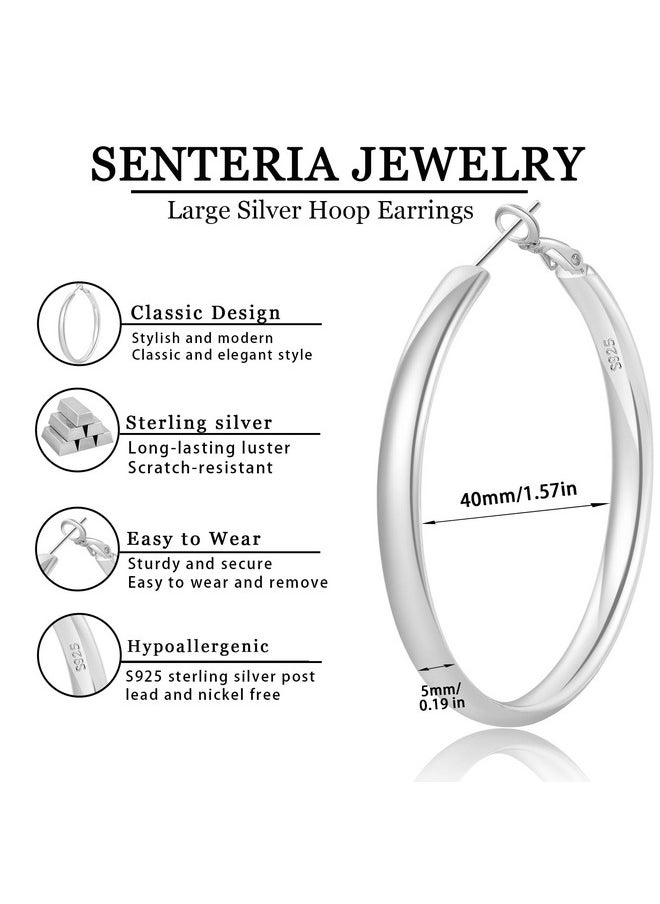 Senteria Sterling Silver Hoop Earrings For Women Hypoallergenic Large Silver Hoop Earrings Lightweight Thick Silver Hoop Earrings 5Mm Wide Big Hoop Earrings For Women (40Mm)  - Image 4