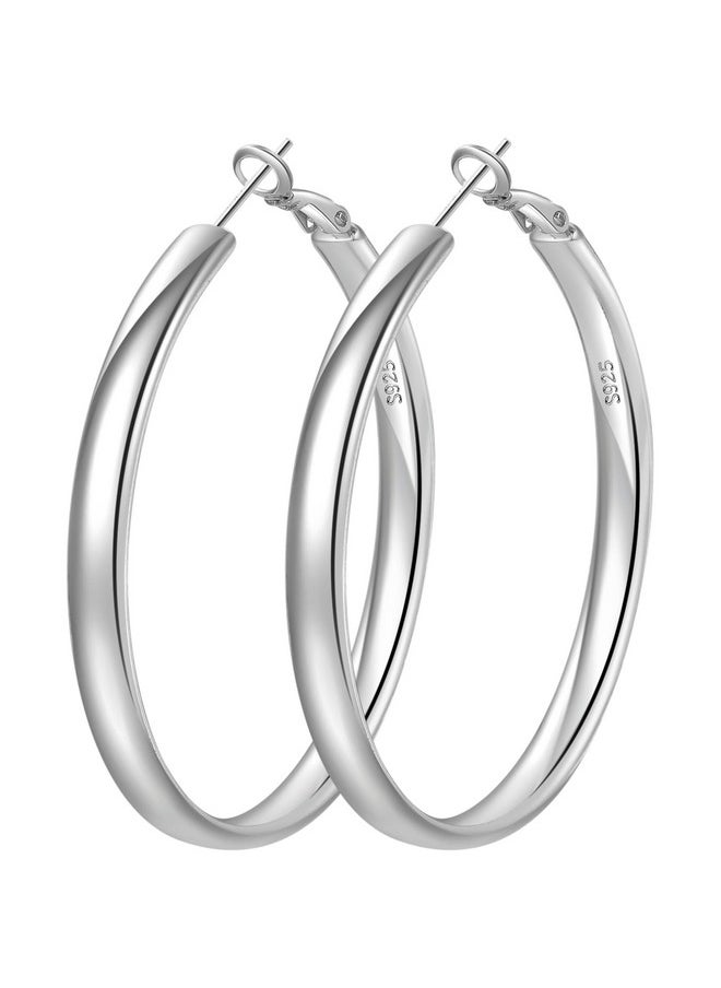 Senteria Sterling Silver Hoop Earrings For Women Hypoallergenic Large Silver Hoop Earrings Lightweight Thick Silver Hoop Earrings 5Mm Wide Big Hoop Earrings For Women (40Mm)  - Image 1