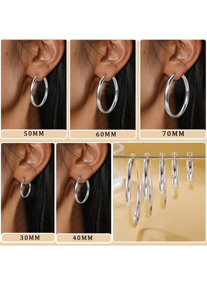 Senteria Sterling Silver Hoop Earrings For Women Hypoallergenic Large Silver Hoop Earrings Lightweight Thick Silver Hoop Earrings 5Mm Wide Big Hoop Earrings For Women (40Mm)  - Image 5
