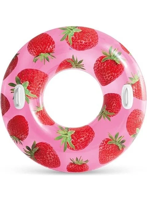 INTEX Strawberry Bagel with Handle - Inflatable Strawberry Patterned Bagel - Sea Bagel - Fruit Bagel - Pool Strawberry Bagel 107 Cm.