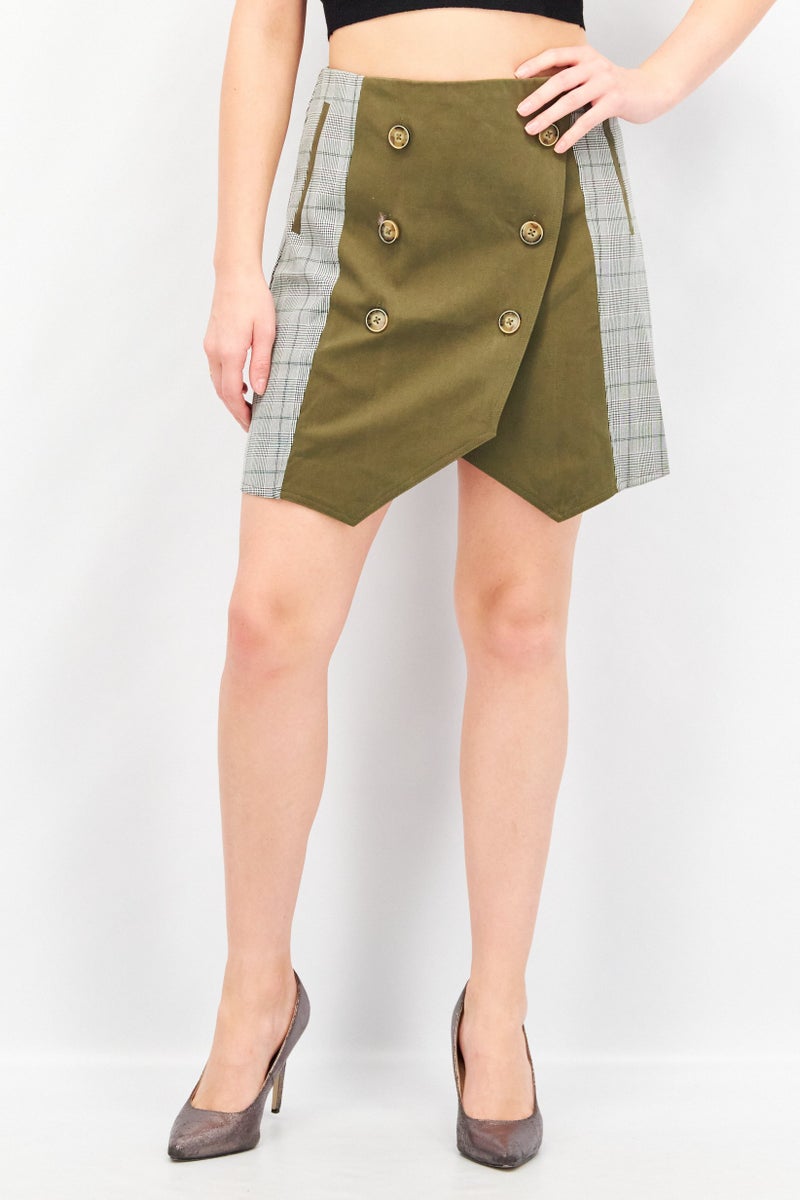 VERO MODA Women Button Detail Mini Skirt, Olive - Image 1