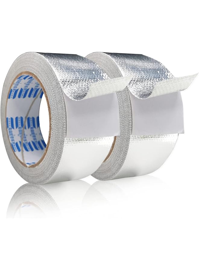 PROMASS promass Glass Fiber Cloth Aluminum Foil Tape,5cm x 10m Insulation Adhesive High Temperature Heavy Duty HVAC Ducts Tapes, Heat Proof Sealing Patching Ductwork Repairing Roll for Dryer Vents(2PCS)  - Image 1