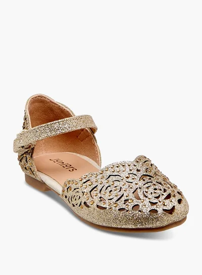 JUNIORS Girls Laser Cut Embellished Shoes with Hook and Loop Closure