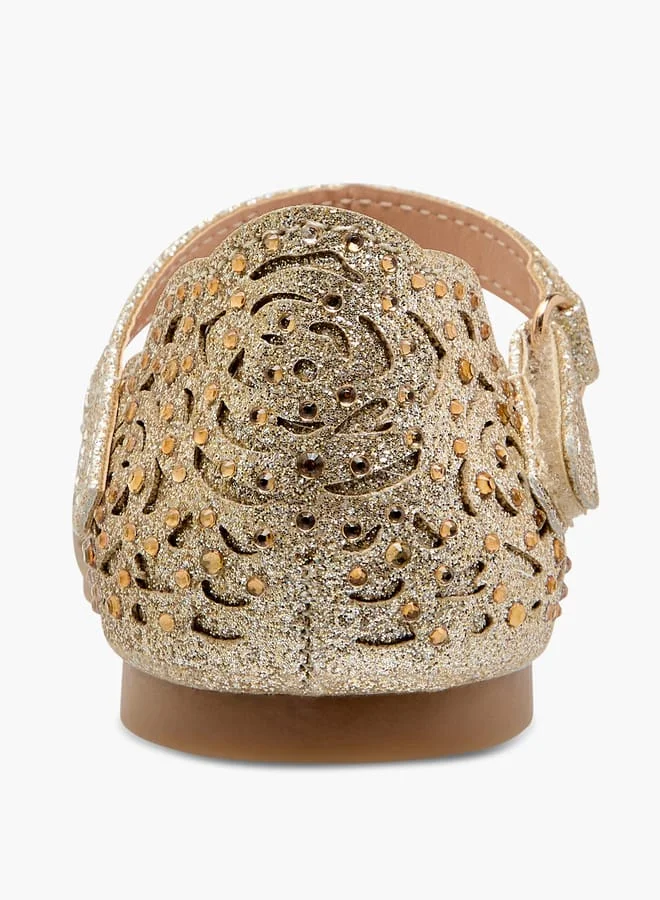 JUNIORS Girls Laser Cut Embellished Shoes with Hook and Loop Closure