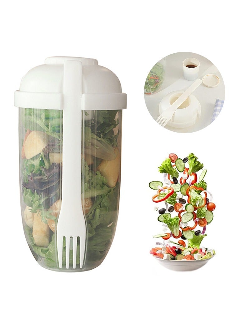 Portable Salad Meal Shaker Cup with Fork and Sauce Box White Yogurt Breakfast Food Storage Bento Box for School Lunch Daily Use - Image 1