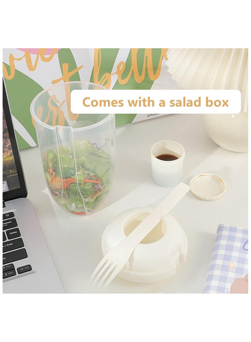 Portable Salad Meal Shaker Cup with Fork and Sauce Box White Yogurt Breakfast Food Storage Bento Box for School Lunch Daily Use - Image 5