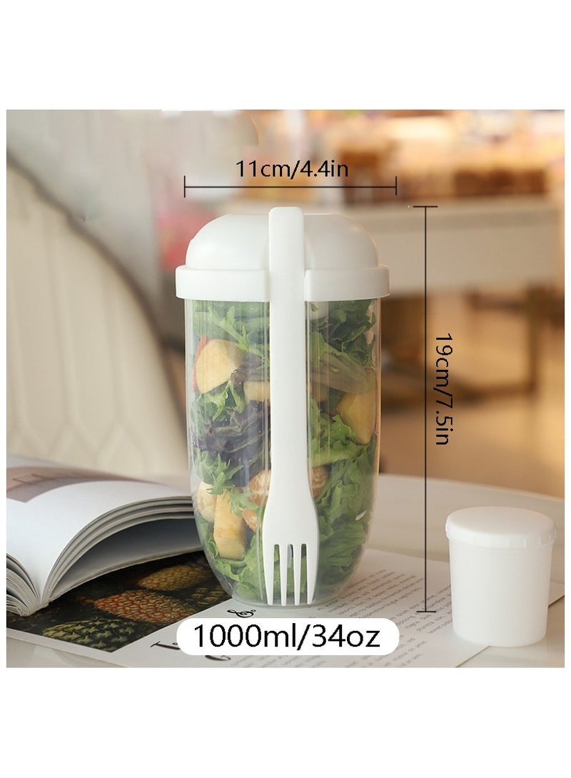 Portable Salad Meal Shaker Cup with Fork and Sauce Box White Yogurt Breakfast Food Storage Bento Box for School Lunch Daily Use - Image 2