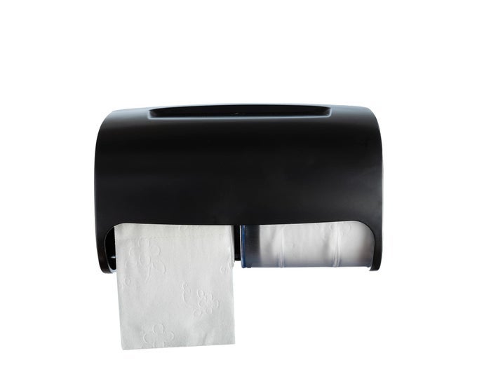 COMMERCIAL TOILET PAPER DISPENSER WALL MOUNT DOUBLE 2 ROLL LOCKING TOILET PAPER HOLDER BLACK COMPACT TWO ROLL SIDE BY SIDE DESIGN TISSUE PAPER DISPENSER DISPENSADOR DE PAPEL HIGIENICO DOBLE