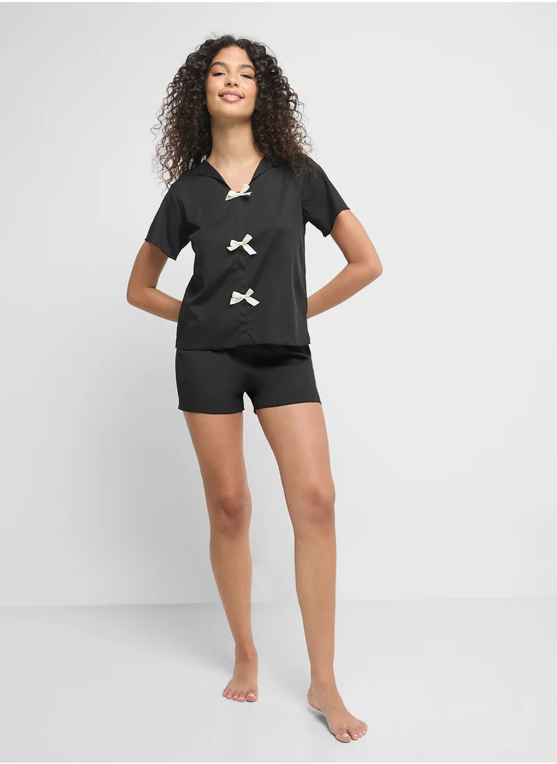 Ginger Bow Detail T-Shirt & Short Pj Set