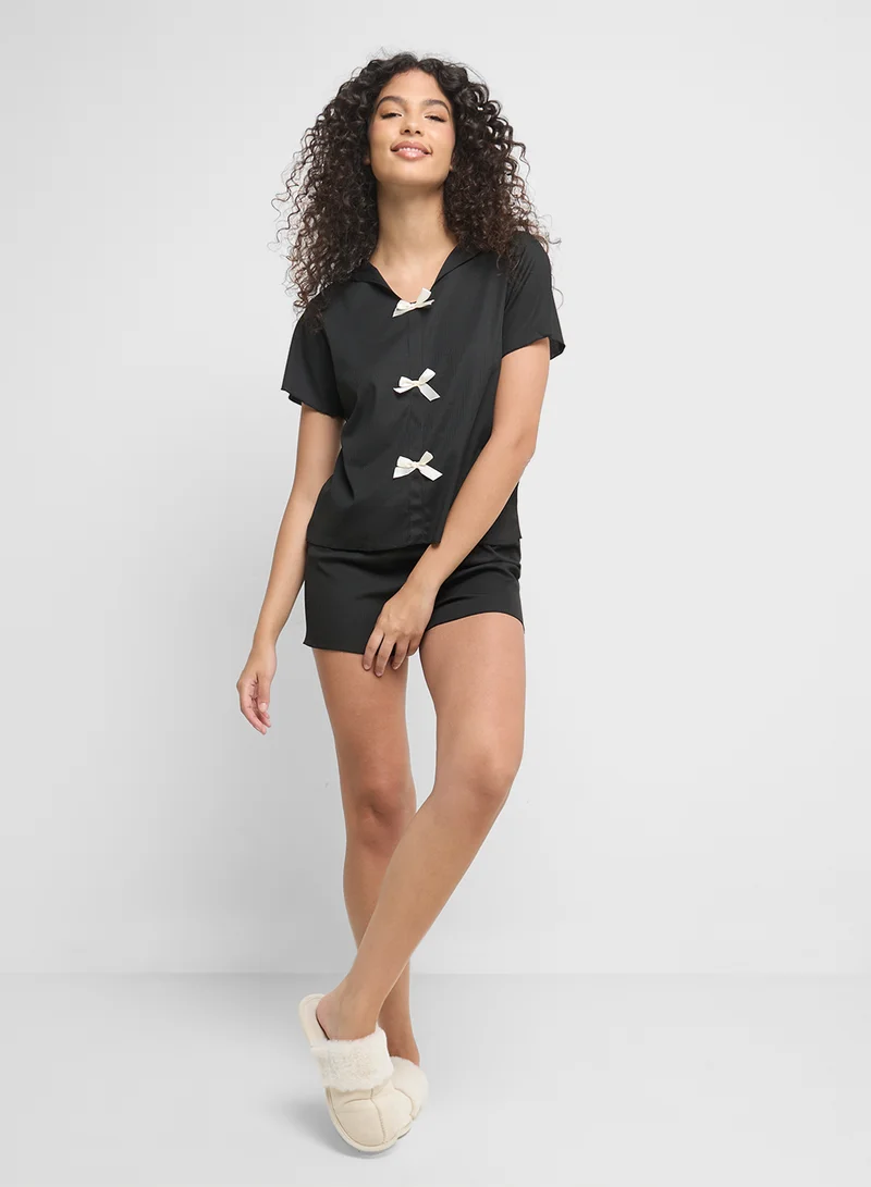 Ginger Bow Detail T-Shirt & Short Pj Set