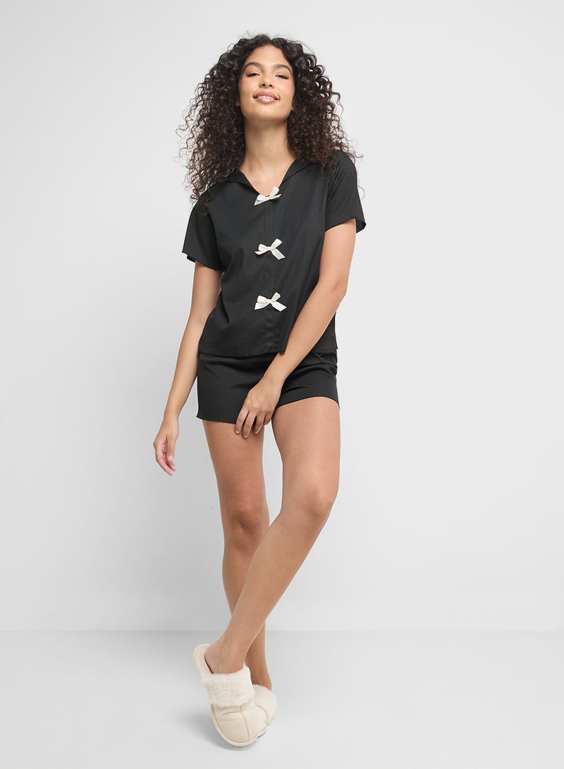 Ginger Bow Detail T-Shirt & Short Pj Set  - Image 5