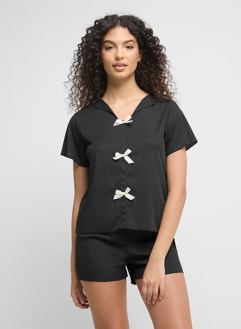 Ginger Bow Detail T-Shirt & Short Pj Set