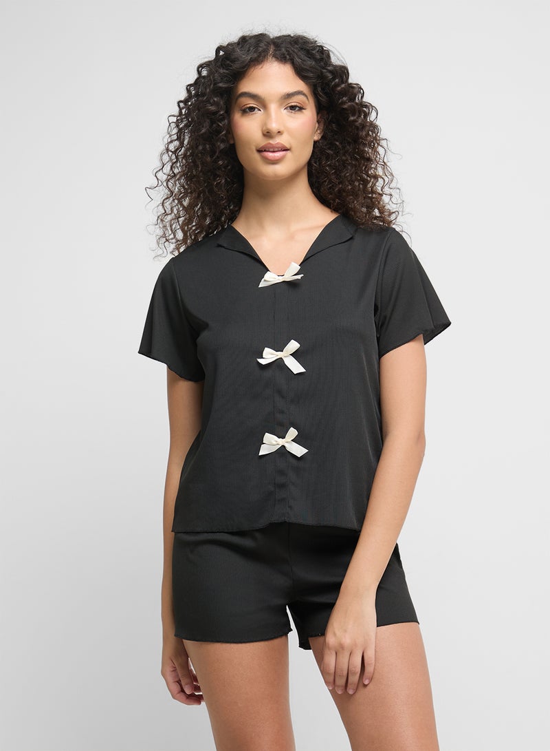 Ginger Bow Detail T-Shirt & Short Pj Set  - Image 3