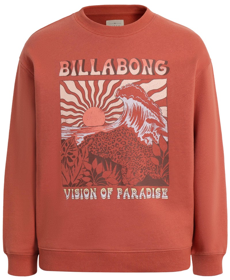 Billabong Girls' Long Sleeve Pullover Crewneck Sweatshirt, Soft French Terry Fleece, Relaxed Oversized Fit, Paradise Vision, XX-Small - Image 1