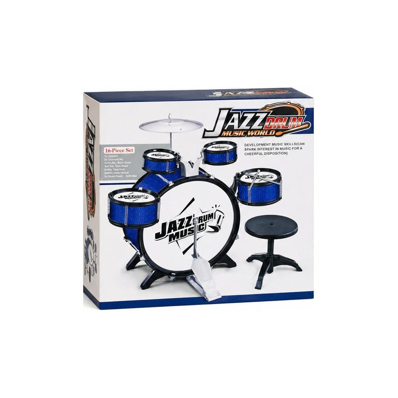 Playful Tunes: Children's Jazz Drum Set Toy with Stool and Drumsticks, Blue - Image 2