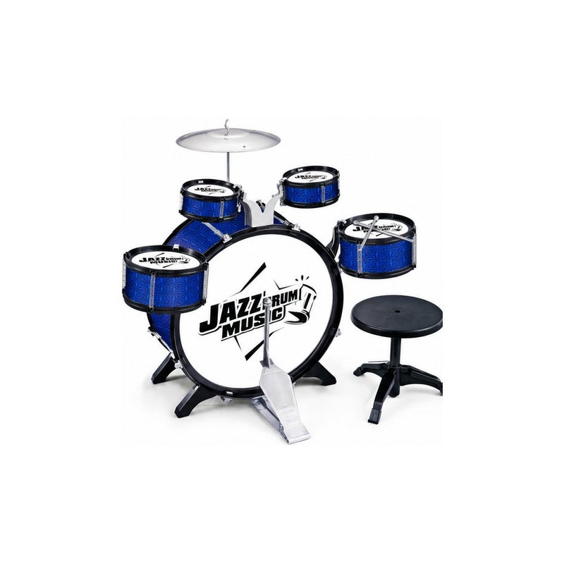 Playful Tunes: Children's Jazz Drum Set Toy with Stool and Drumsticks, Blue - Image 1