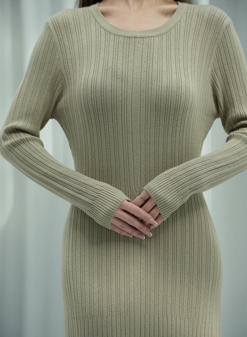 Andy 2329 | Women's Premium Ribbed Knit Maxi Dress – Long-Sleeve Bodycon Design with Scoop Neckline | Elegant and Comfortable Full-Length Outfit for Everyday Wear and Special Occasions | Beige - Image 5