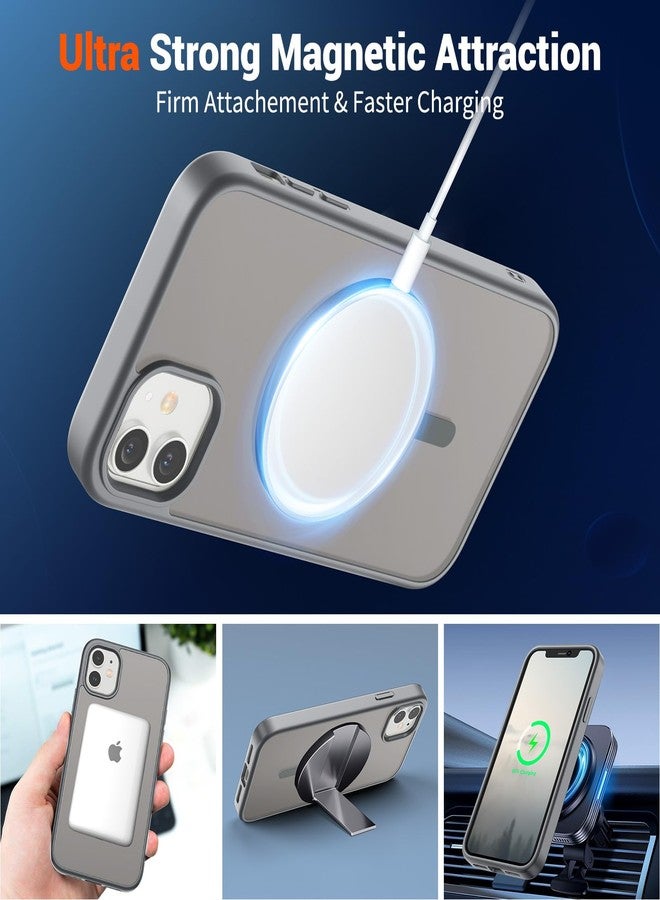 استلق جراب هاتف مغناطيسي من SUPFINE لهاتف iPhone 11 (متوافق مع MagSafe) (حماية فائقة ضد السقوط بمعايير عسكرية) جراب رفيع وشفاف غير لامع مقاوم للصدمات ومضاد لبصمات الأصابع، رمادي - Image 5