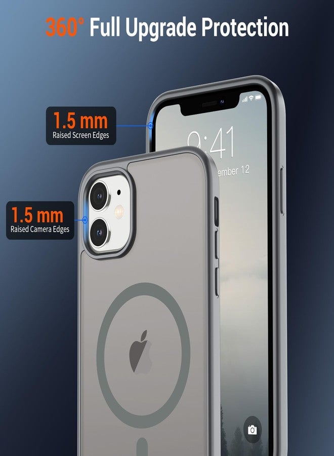 استلق جراب هاتف مغناطيسي من SUPFINE لهاتف iPhone 11 (متوافق مع MagSafe) (حماية فائقة ضد السقوط بمعايير عسكرية) جراب رفيع وشفاف غير لامع مقاوم للصدمات ومضاد لبصمات الأصابع، رمادي - Image 4