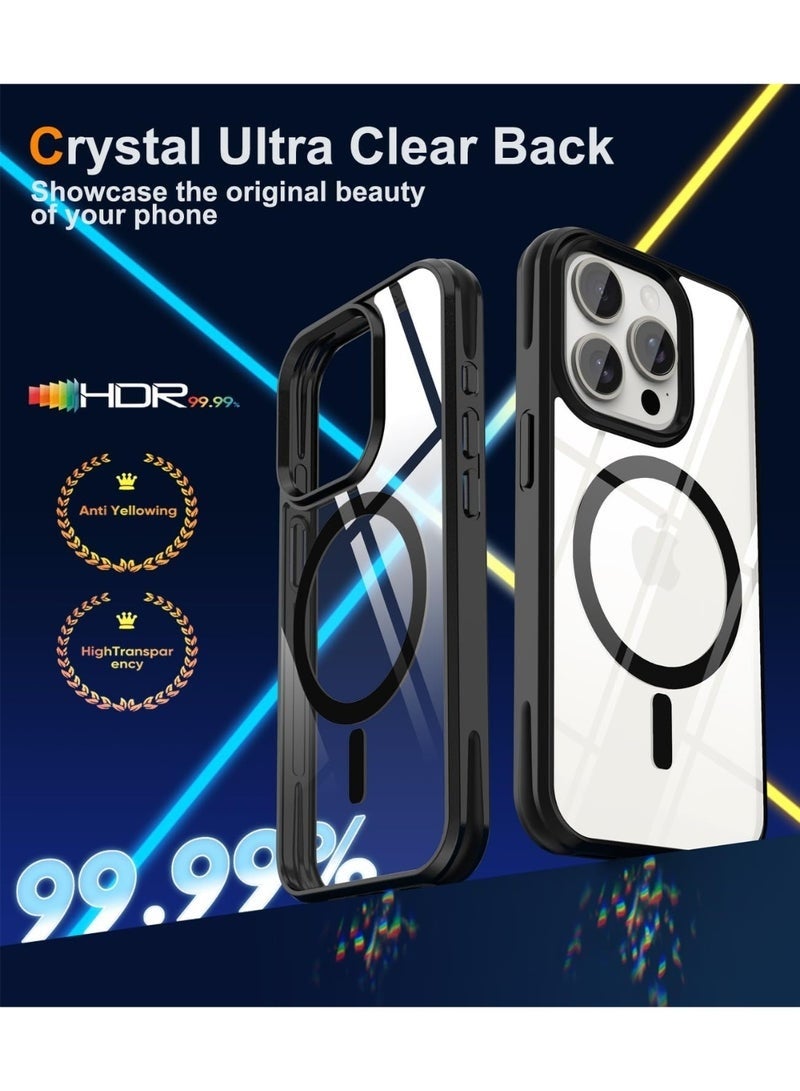 جراب هاتف آيفون 11 برو ماكس مغناطيسي قوي متوافق مع حماية Mag-Safe ضد السقوط، جوانب سيليكون قوية، رقيق وشفاف غير لامع، أسود شفاف. - Image 2