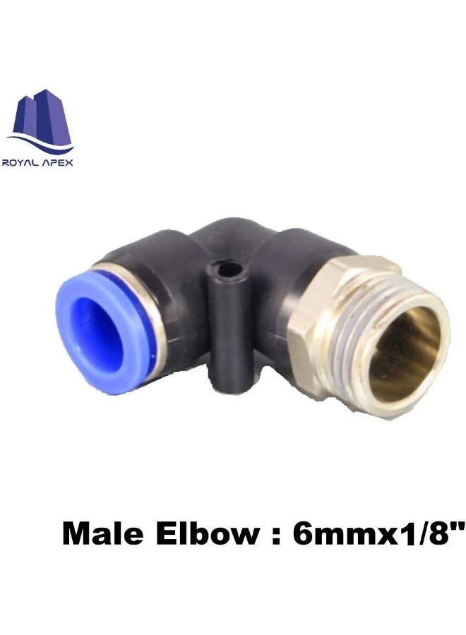Royal Apex Pu Pipe And Fittings Polyurethane Pneumatic Pipe Push In To Connect Fittings Male Elbow Pack Of 5 6Mmx1/8" - Image 2