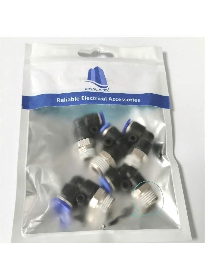Royal Apex Pu Pipe And Fittings Polyurethane Pneumatic Pipe Push In To Connect Fittings Male Elbow Pack Of 5 6Mmx1/8" - Image 1