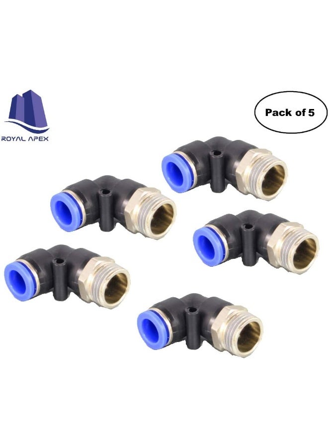 Royal Apex Pu Pipe And Fittings Polyurethane Pneumatic Pipe Push In To Connect Fittings Male Elbow Pack Of 5 6Mmx1/8" - Image 3