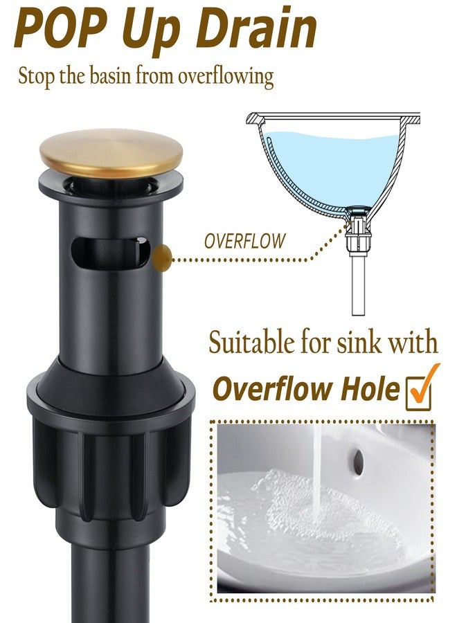WINKEAR Roman Bathroom Sink Faucet Brushed Gold Single Hole Deck-Mount Pop-up Drain Assembly with Overflow Deck Plate and Water Supply Lines Included - Image 5
