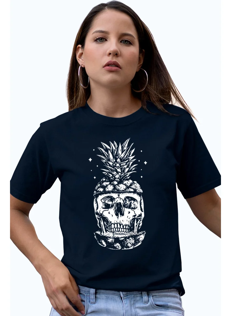 Rock&Roll Pineapple Head Navy Blue Short Sleeve Women's T-Shirt